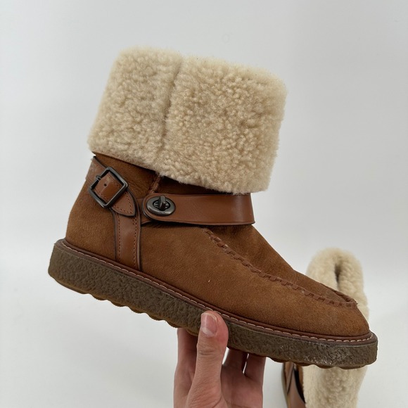 Coach G1433 Womens Tan Suede‎ Moto Shearling Fur Lined Moccasin Boots Size 7B main image 9